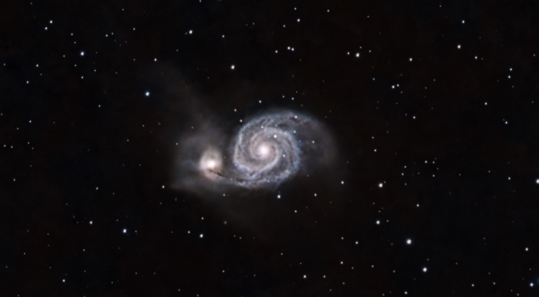 The Whirlpool Galaxy (M51), an interacting spiral galaxy in the constellation Canes Venatici.